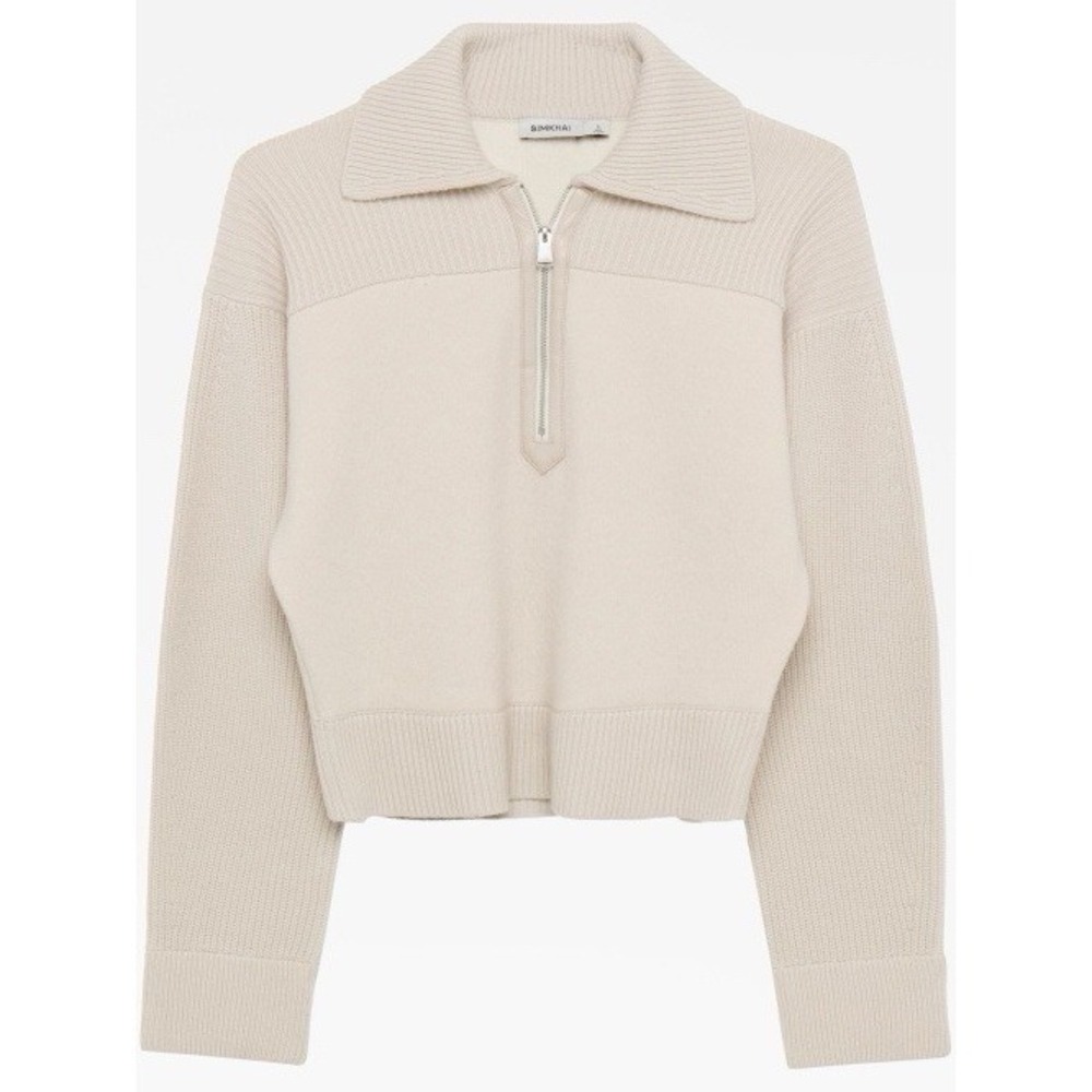 JONATHAN SIMKHAI Kellie Half Zip Collared‎ Sweater in Cream Sz S Wool/Cashmere